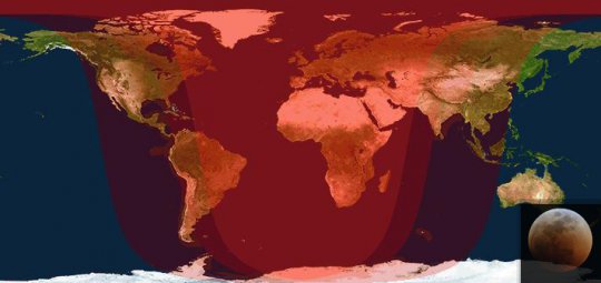 მთვარის დაბნელების რუკა 2013,  18-19 ოქტომბერი