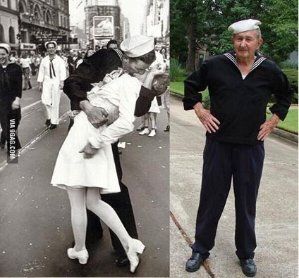 კაცი რომელიც თავის შეყვარებულს კოცნის მეორე მსოფლიო ომის დროს