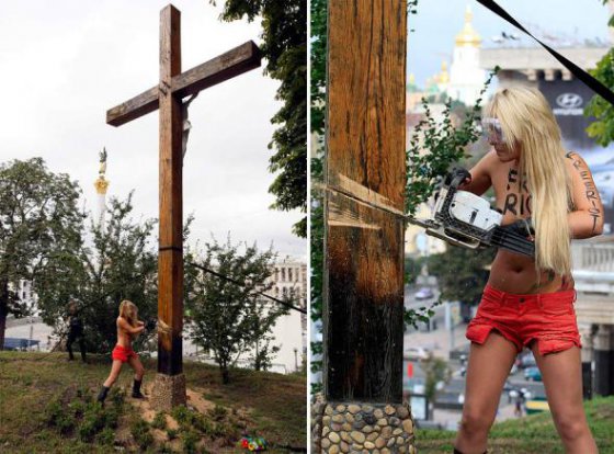 "FEMEN-ის" წევრებს უკვე მეტისმეტი მოუვიდათ ჯვრის გადახერხვით.